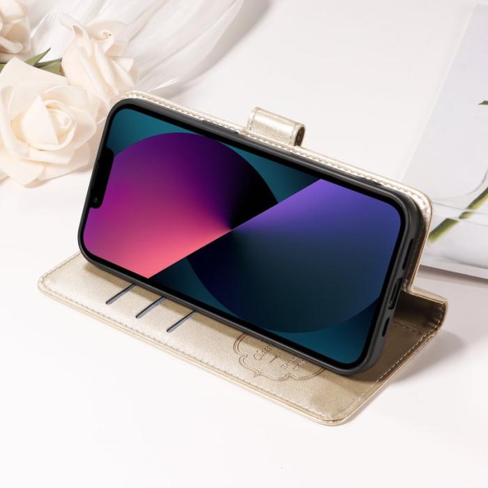 OEM - Samsung Galaxy S26 Plus Plånboksfodral Konstläder Blomtryck Ställ - Guld