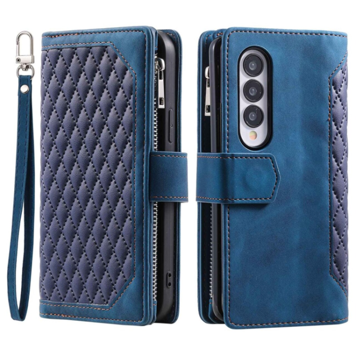 A-One Brand - Galaxy Z Fold 4 Plånboksfodral Rhombus Grid - Blå