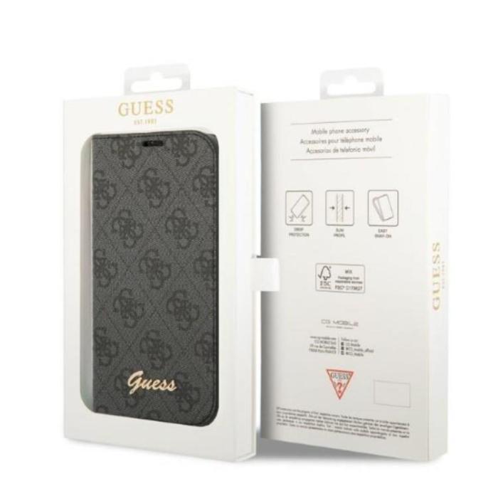 Guess - GUESS iPhone 14 Pro Max Plånboksfodral 4G Vintage Gold Logo - Svart