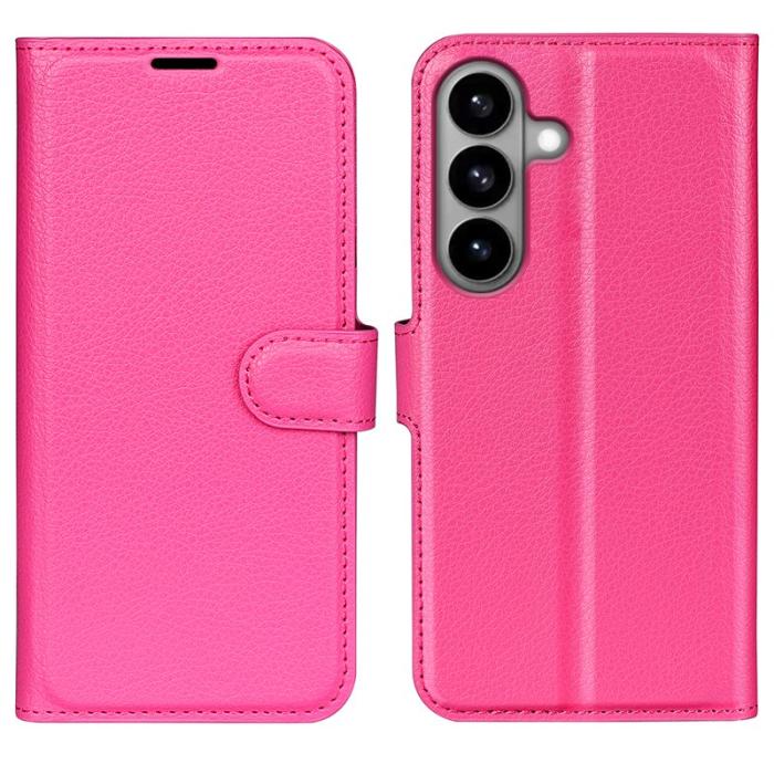 OEM - Litchi Samsung Galaxy S26 Plånboksfodral Konstläder Stötskydd - Rosaröd