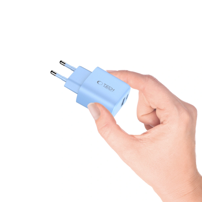 Tech-Protect - Tech-Protect Väggladdare Adapter USB-A/USB-C 30W - Baby Blå