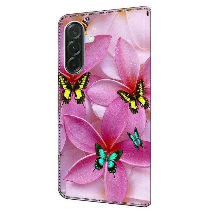 OEM - Samsung Galaxy A57 Plånboksfodral Konstläder Mönstertryck - Rosa Fjäril
