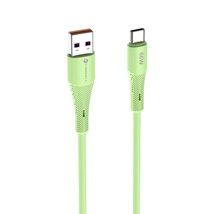 Forcell - FORCELL USB-A till USB-C 66W Kabel 3A 1m QC4.0 Silikon C342 - Grön