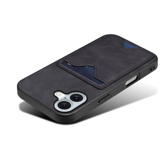 DENIOR - DENIOR iPhone 17 Fodral Kortfack Ställ i Konstläder - Svart
