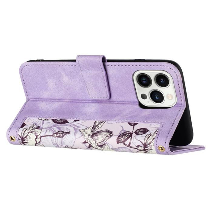 OEM - iPhone 15 Pro Max Plånboksfodral Flower Pattern - Ljuslila
