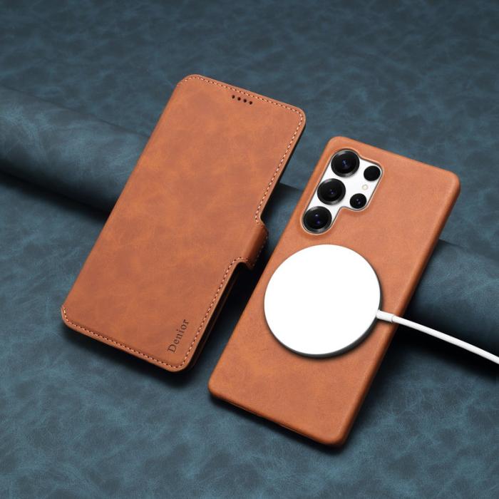 DENIOR - DENIOR Samsung Galaxy S25 Ultra Plånboksfodral Konstläder Magnetiskt - Brun