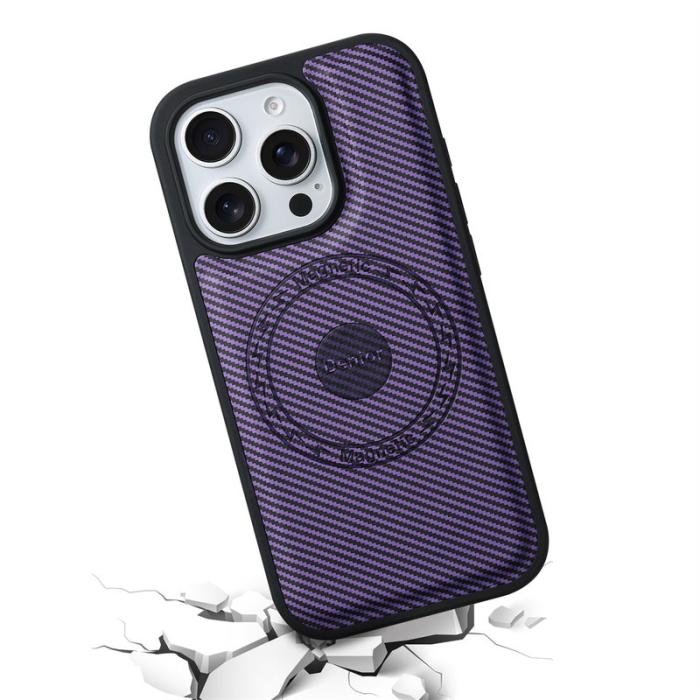 DENIOR - DENIOR iPhone 16 Pro Fodral KonstLäder MagSafe Kolfiber Lila