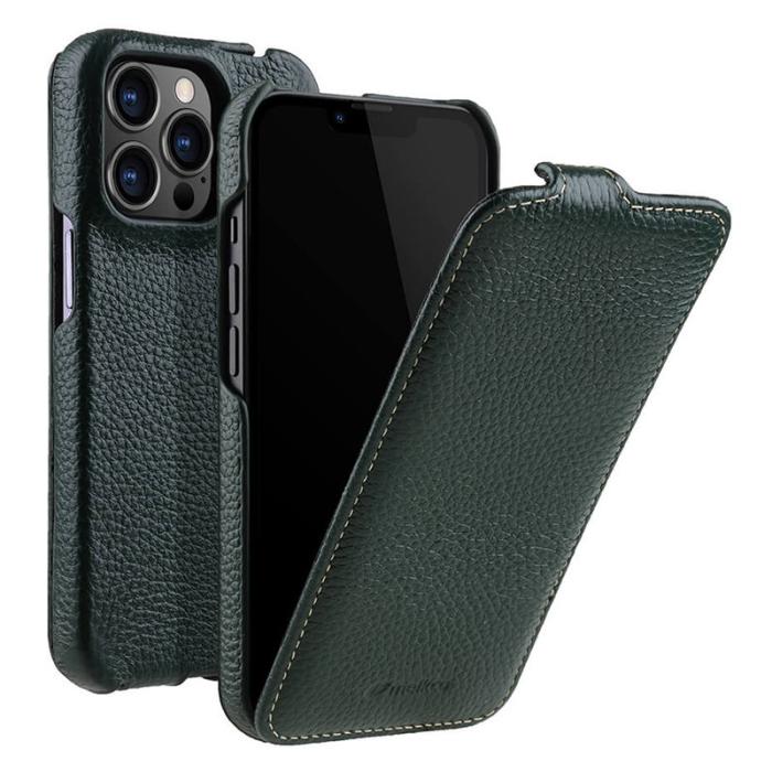 Melkco - MELKCO iPhone 12 / 12 Pro Vertikalt Flipfodral Äkta Läder + PC - Grön