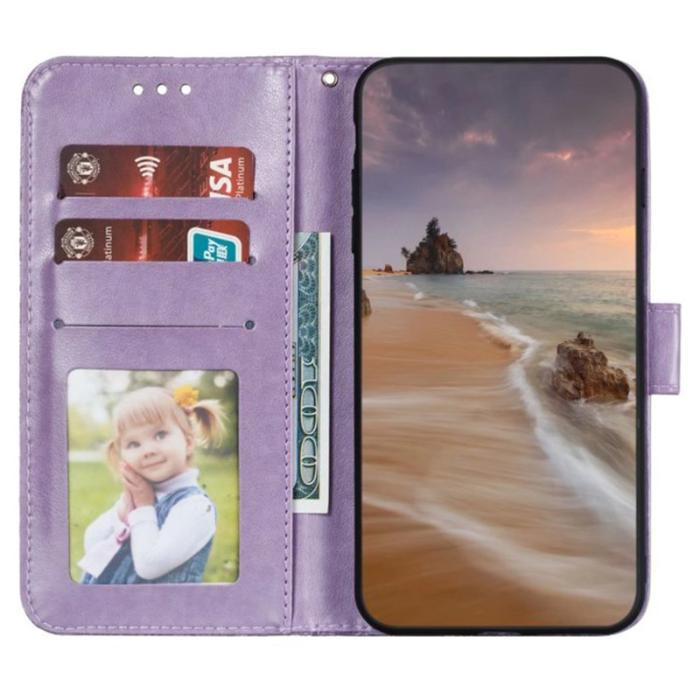 OEM - Samsung Galaxy S26 Plånboksfodral Spetsblommor Konstläder Flip - Lila