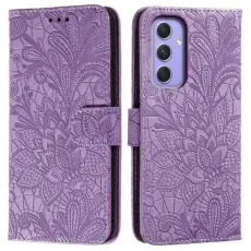 OEM - Samsung Galaxy S26 Pl&aring;nboksfodral Spetsblommor Konstl&auml;der Flip - Lila