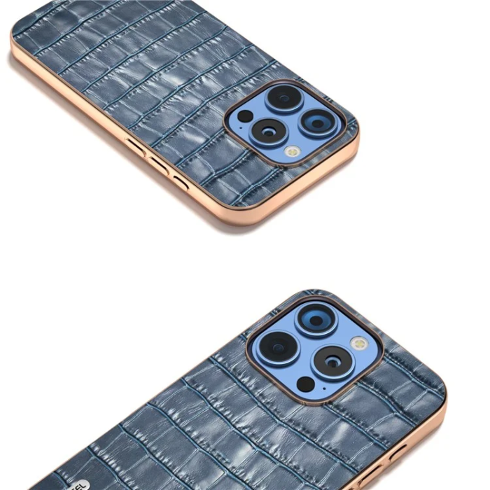 ABEEL - ABEEL iPhone 16 Pro Max Mobilskal Äkta läder Crocodile - Blå