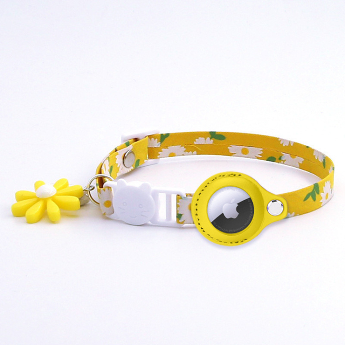 A-One Brand - Airtag Katt Halsband Blommönstrat PU-läder - Gul