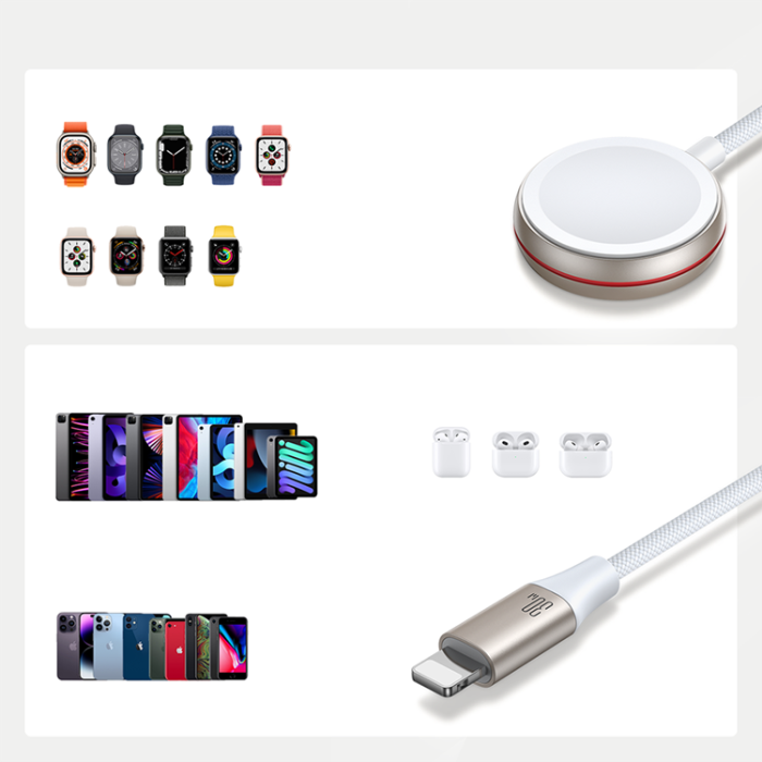 Joyroom - Joyroom 2in1 Lightning Kabel Och Inductive Laddare 1.5m - Vit
