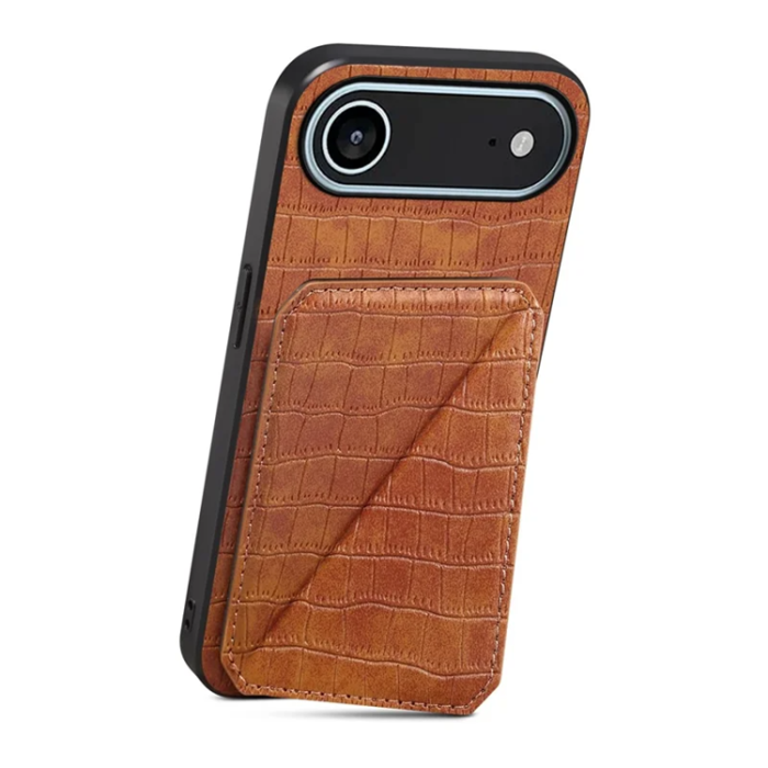 A-One Brand - iPhone 17 Air Mobilskal Korthållare Crocodile Textured - Brun