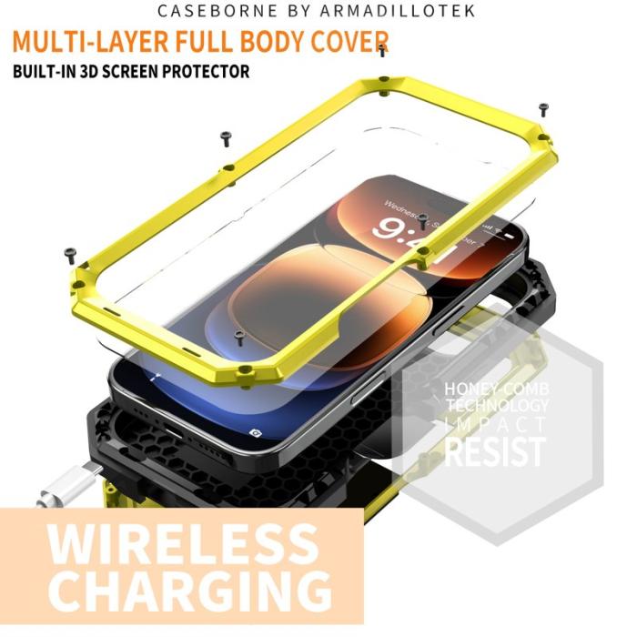 R-JUST - R-JUST Mobilskal till iPhone 16 Pro Kickstand Silikon+Metal+PC Gul