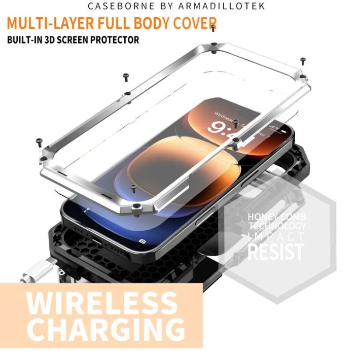 R-JUST - R-JUST Mobilskal till iPhone 16 Pro Max Kickstand Silicone Metall PC Silver