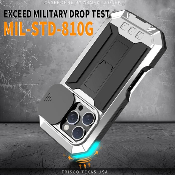 R-JUST - R-JUST Mobilskal till iPhone 16 Pro Max Kickstand Silicone Metall PC Silver