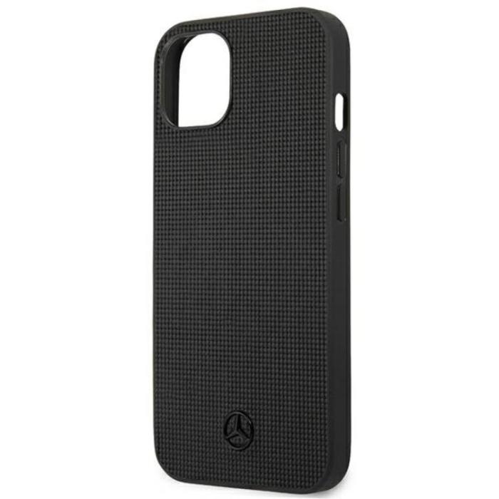 Mercedes - Mercedes iPhone 13 Skal Läder Meshed Metal Logo - Svart