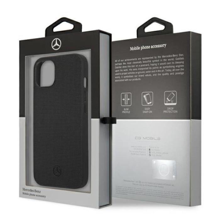 Mercedes - Mercedes iPhone 13 Skal Läder Meshed Metal Logo - Svart