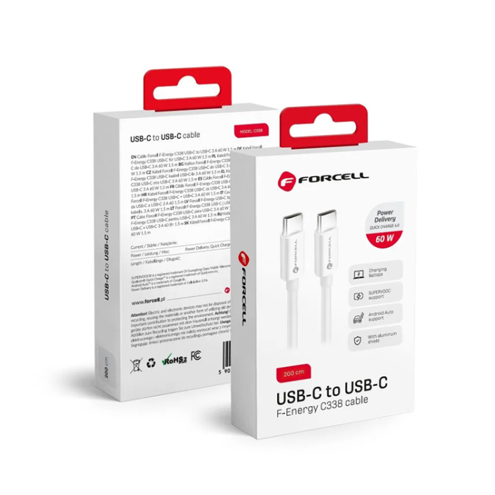 Forcell - Forcell USB-C till USB-C Kablar 50m - Vit