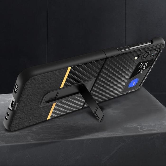 A-One Brand - Galaxy Z Flip 3 Skal Carbon Fiber Kickstand - Svart