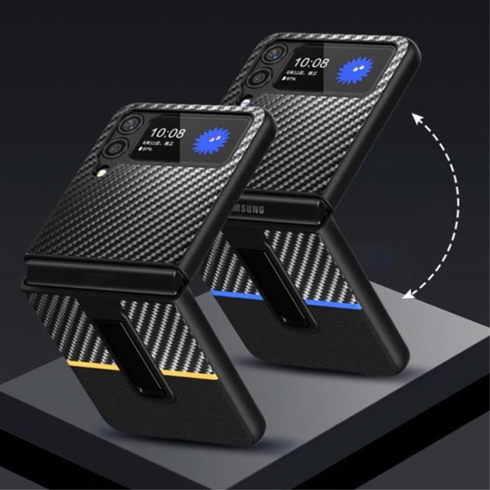 A-One Brand - Galaxy Z Flip 3 Skal Carbon Fiber Kickstand - Svart