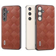 ABEEL - ABEEL Mobilskal till Samsung Galaxy S24+ Grid Textur PU L&auml;der Brun