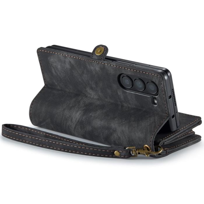 Caseme - CASEME 008 Samsung Galaxy Z Fold5 Plånboksfodral Konstläder med Rem - Svart