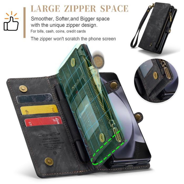 Caseme - CASEME 008 Samsung Galaxy Z Fold5 Plånboksfodral Konstläder med Rem - Svart