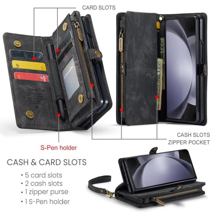 Caseme - CASEME 008 Samsung Galaxy Z Fold5 Plånboksfodral Konstläder med Rem - Svart
