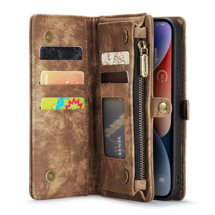 Caseme - CASEME 008 Series 2-in-1 Konstläder Plånboksfodral för iPhone 13 6.1 tum - Brun