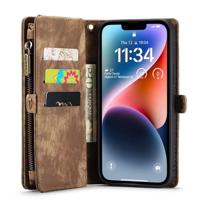 Caseme - CASEME 008 Series 2-in-1 Konstläder Plånboksfodral för iPhone 13 6.1 tum - Brun