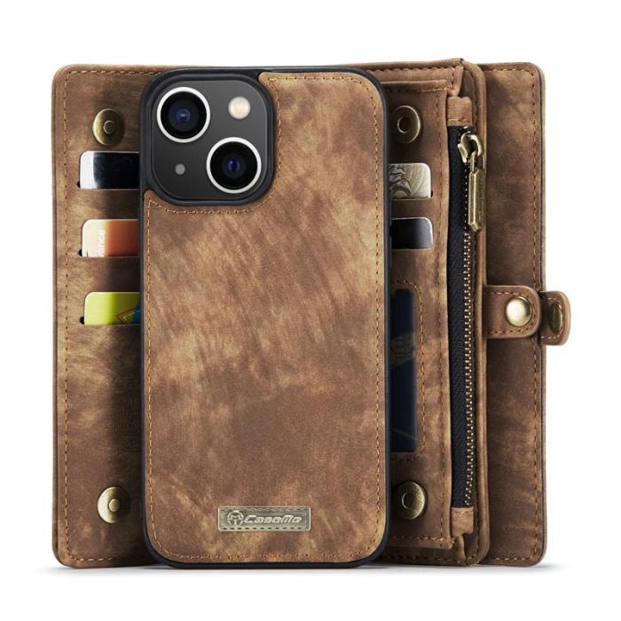 Caseme - CASEME 008 Series 2-in-1 Konstläder Plånboksfodral för iPhone 13 6.1 tum - Brun