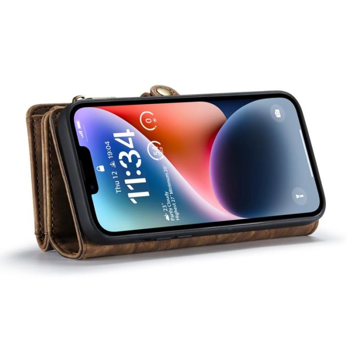 Caseme - CASEME 008 Series 2-in-1 Konstläder Plånboksfodral för iPhone 13 6.1 tum - Brun