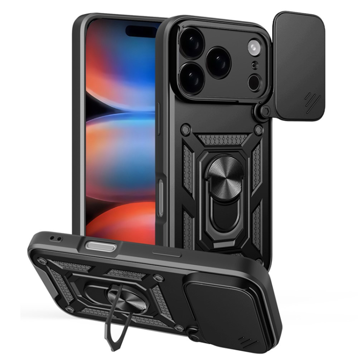 Amorus - AMORUS iPhone 17 Pro Mobilskal Med Kameralinsreglage - Svart