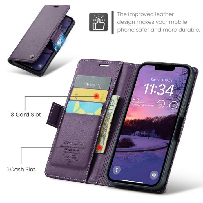 Caseme - CASEME iPhone 16e Plånboksfodral Konstläder RFID-Skydd Lila