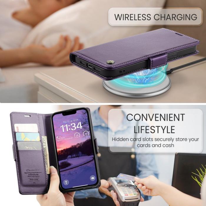 Caseme - CASEME iPhone 16e Plånboksfodral Konstläder RFID-Skydd Lila
