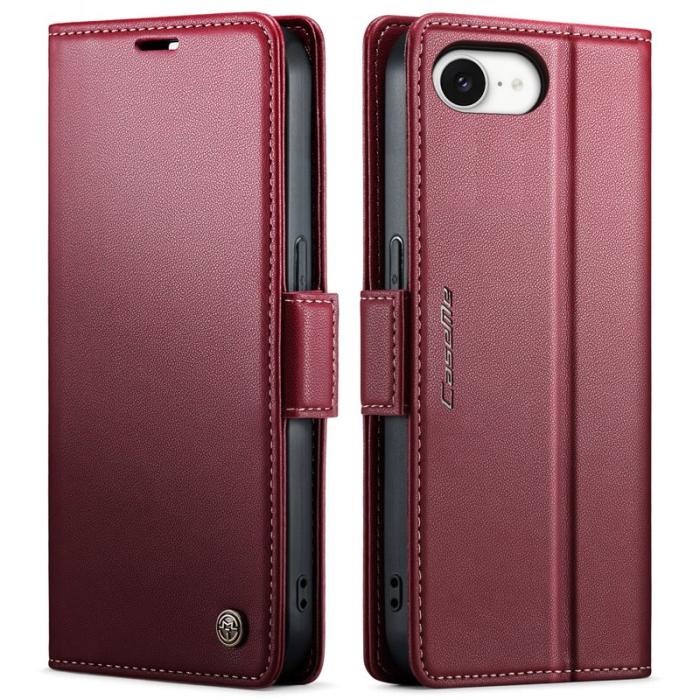 Caseme - CASEME iPhone 16e Plånboksfodral Konstläder RFID-Skydd Röd