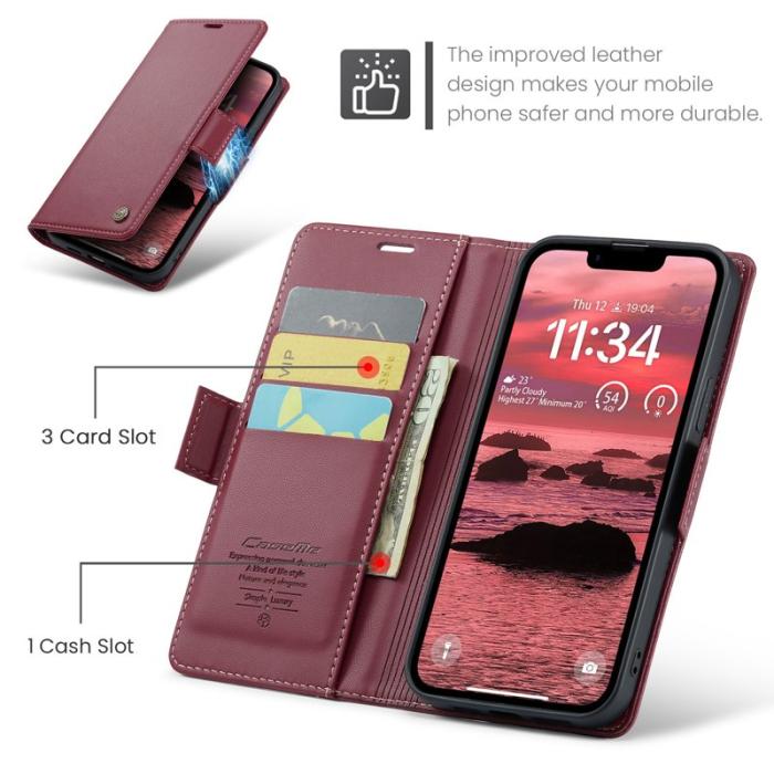 Caseme - CASEME iPhone 16e Plånboksfodral Konstläder RFID-Skydd Röd