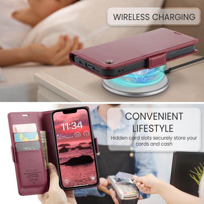 Caseme - CASEME iPhone 16e Plånboksfodral Konstläder RFID-Skydd Röd
