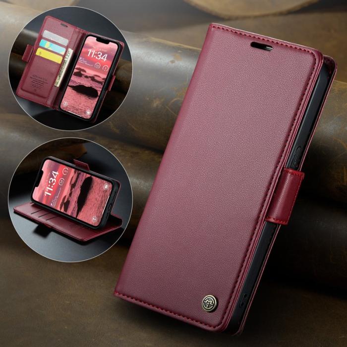 Caseme - CASEME iPhone 16e Plånboksfodral Konstläder RFID-Skydd Röd