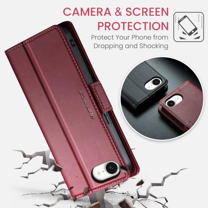 Caseme - CASEME iPhone 16e Plånboksfodral Konstläder RFID-Skydd Röd