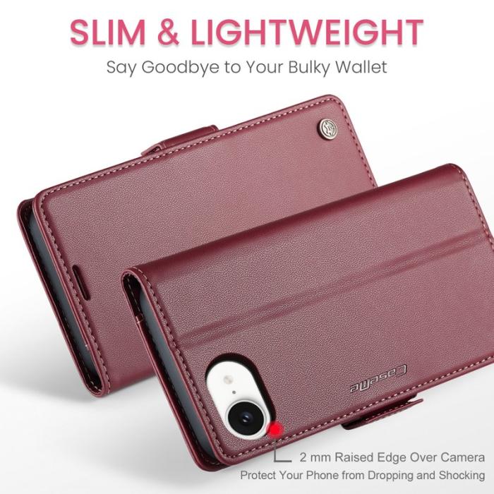 Caseme - CASEME iPhone 16e Plånboksfodral Konstläder RFID-Skydd Röd