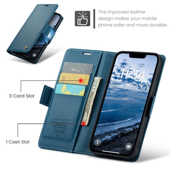 Caseme - CASEME iPhone 16e Plånboksfodral Konstläder RFID-Skydd Blå