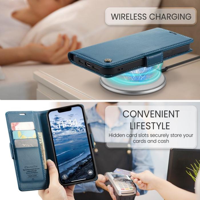 Caseme - CASEME iPhone 16e Plånboksfodral Konstläder RFID-Skydd Blå