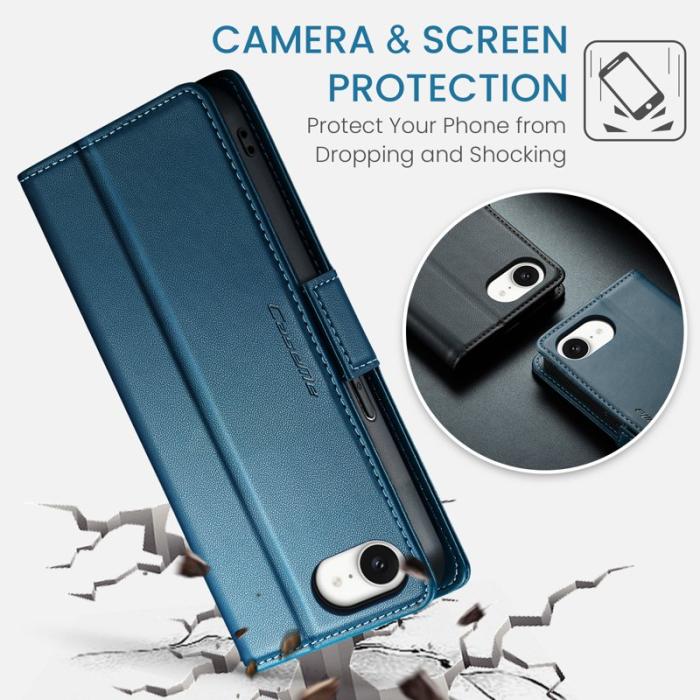 Caseme - CASEME iPhone 16e Plånboksfodral Konstläder RFID-Skydd Blå