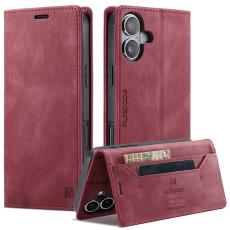 AUTSPACE - AUTSPACE iPhone 16 Wallet Fodral KonstL&auml;der - R&ouml;d