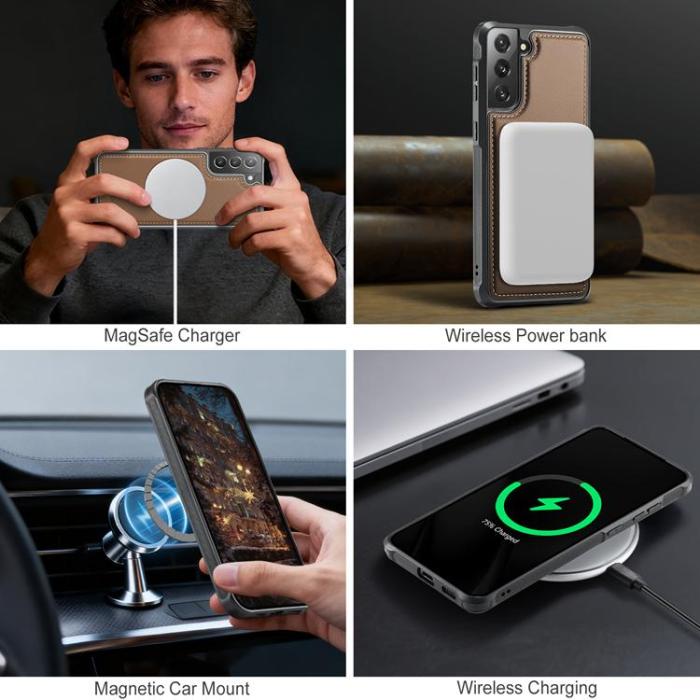 OEM - JEEHOOD Samsung Galaxy S22 5G Fodral KonstLäder - Brun