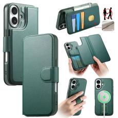 CASENEO - CASENEO iPhone 16 Pl&aring;nboksfodral Magnetiskt RFID Blocker Konstl&auml;der - Gr&ouml;n