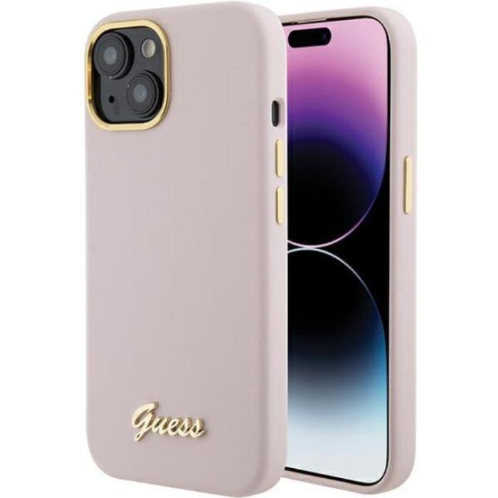 Guess - Guess iPhone 15 Pro Max Mobilskal Silikon Script Metal Logo
